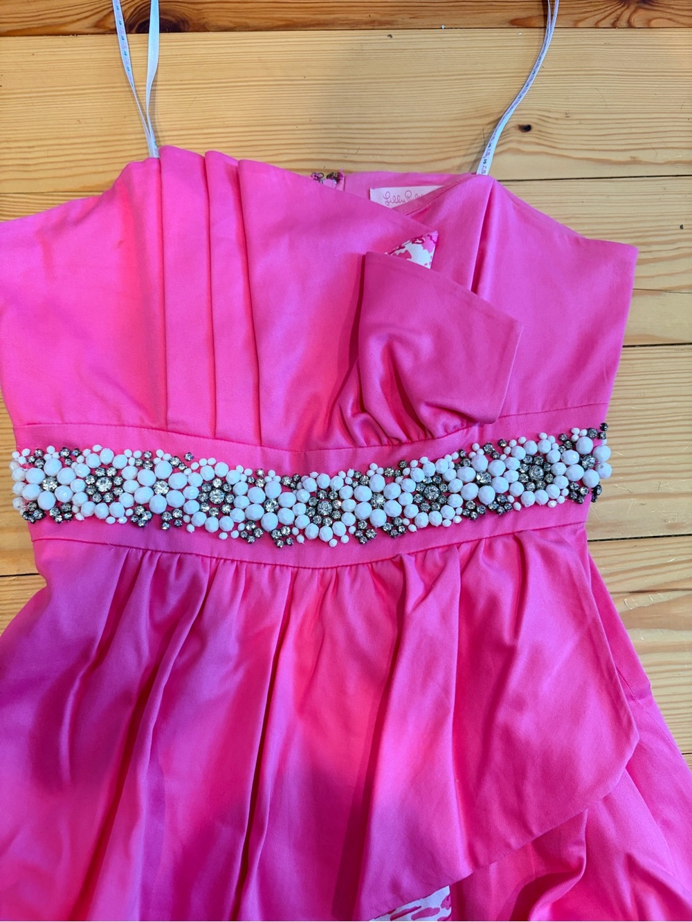 Lilly Pulitzer Strapless Hot Pink Beaded Waist Dress - Picture 4 of 8